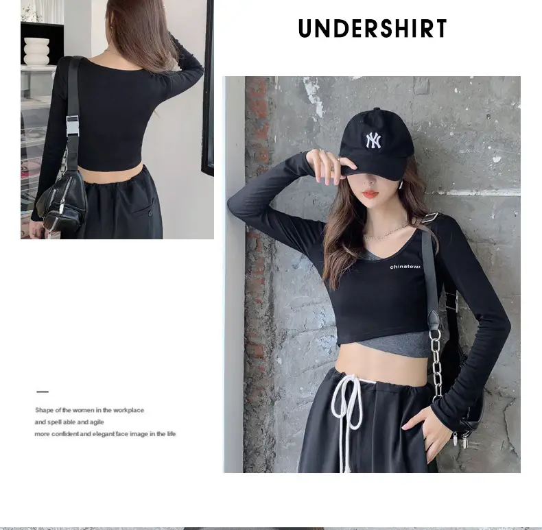 Women's Grey Long Sleeve Crop Top Set with Grey Pants — feature 18