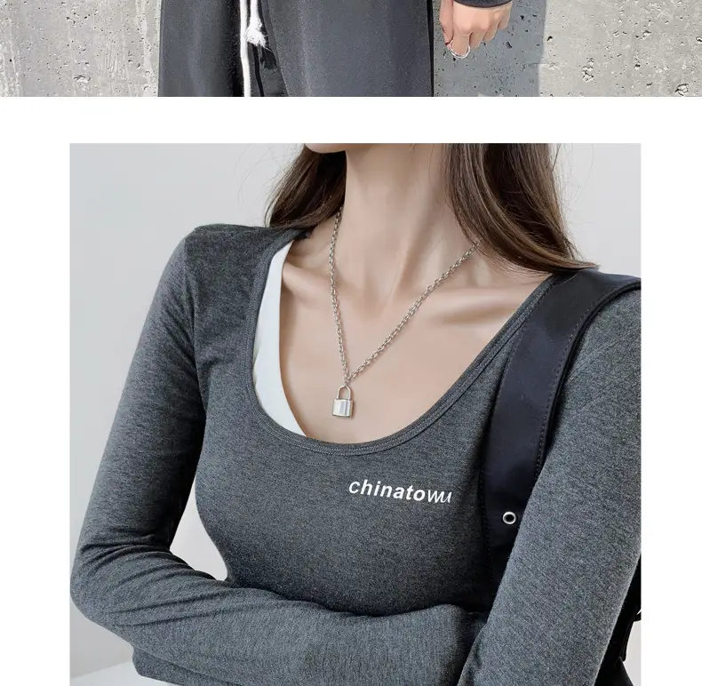 Women's Grey Long Sleeve Crop Top Set with Grey Pants — feature 20