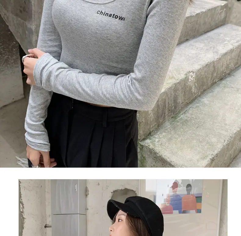 Women's Grey Long Sleeve Crop Top Set with Grey Pants — feature 28