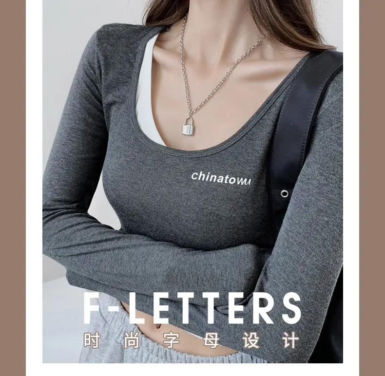 Women's Grey Long Sleeve Crop Top Set with Grey Pants — feature 9