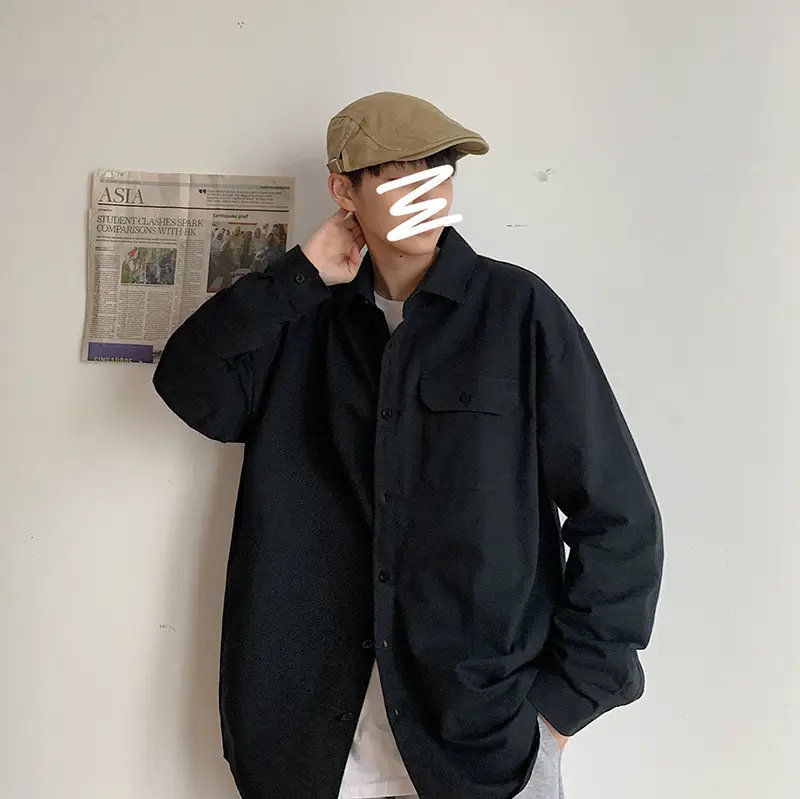 Men's Black Duffian Long Sleeve Korean Fashion Coat