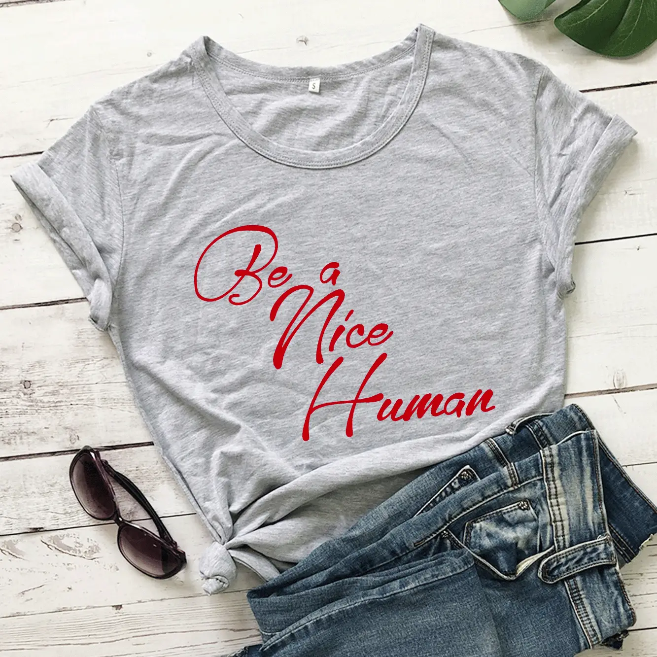 Be a Nice Human Printed Grey T-Shirt - Image 3