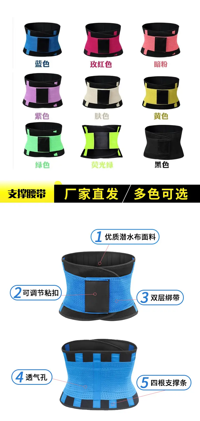 Cross-Border Sports Sweat Belt Fixed Support Waist Protection Running Skipping Rope Weight Training Pressurized High Elastic Belt in Stock — feature 2