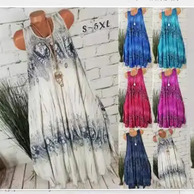 Women's Blue Printed Sleeveless A-Line Dress - Image 7