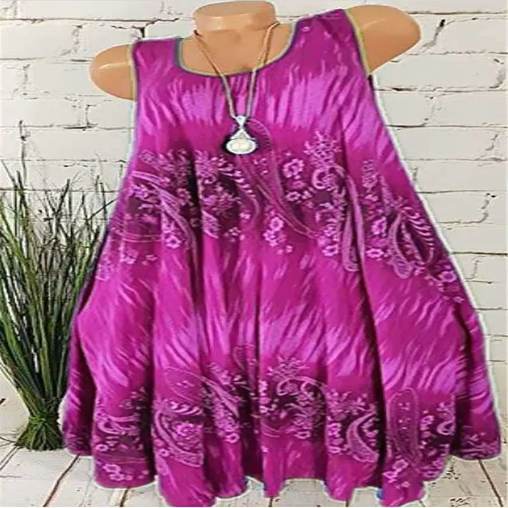 Women's Blue Printed Sleeveless A-Line Dress - Image 3