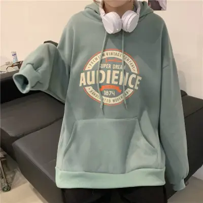 Women Hooded Sweatshirt Set Audible Vintage Fleece Lined
