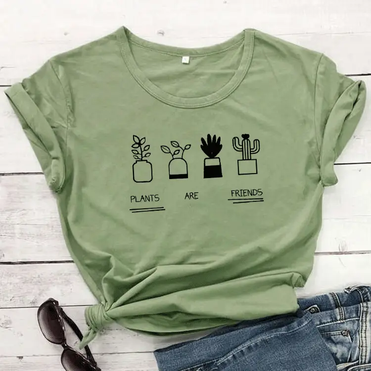 Pink Friends Plant Graphic T-Shirt for Women - Image 4