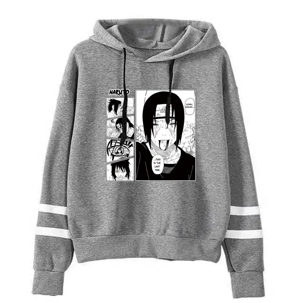 Naruto Graphic Hoodie for Men Grey Parallel Bar Design