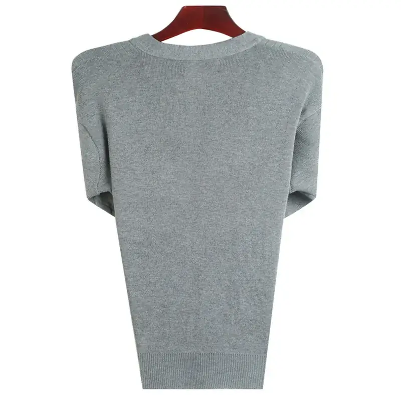 Men Grey Knit V-Neck Cardigan Medium - Image 4