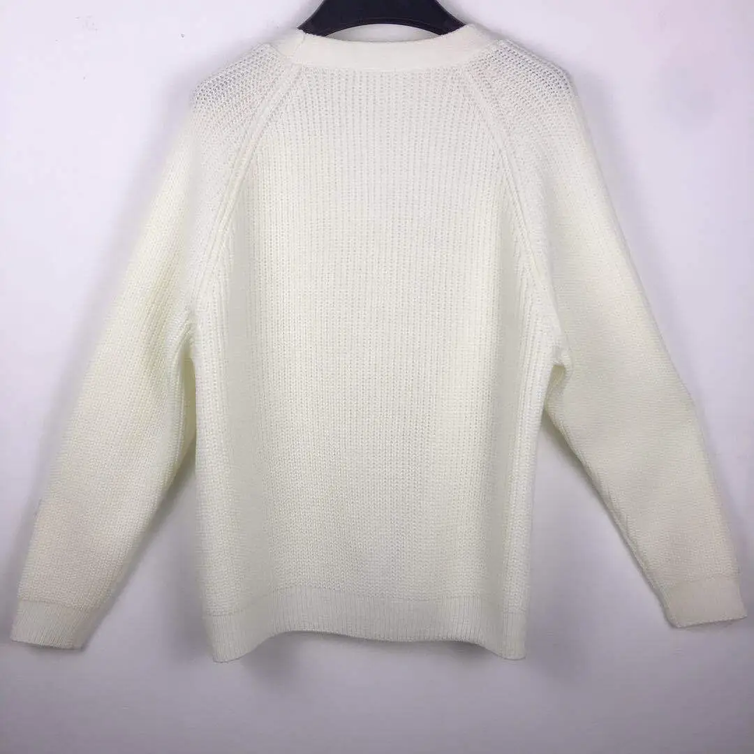 Women's V-Neck Button Knit Cardigan Sweater Beige — feature 10