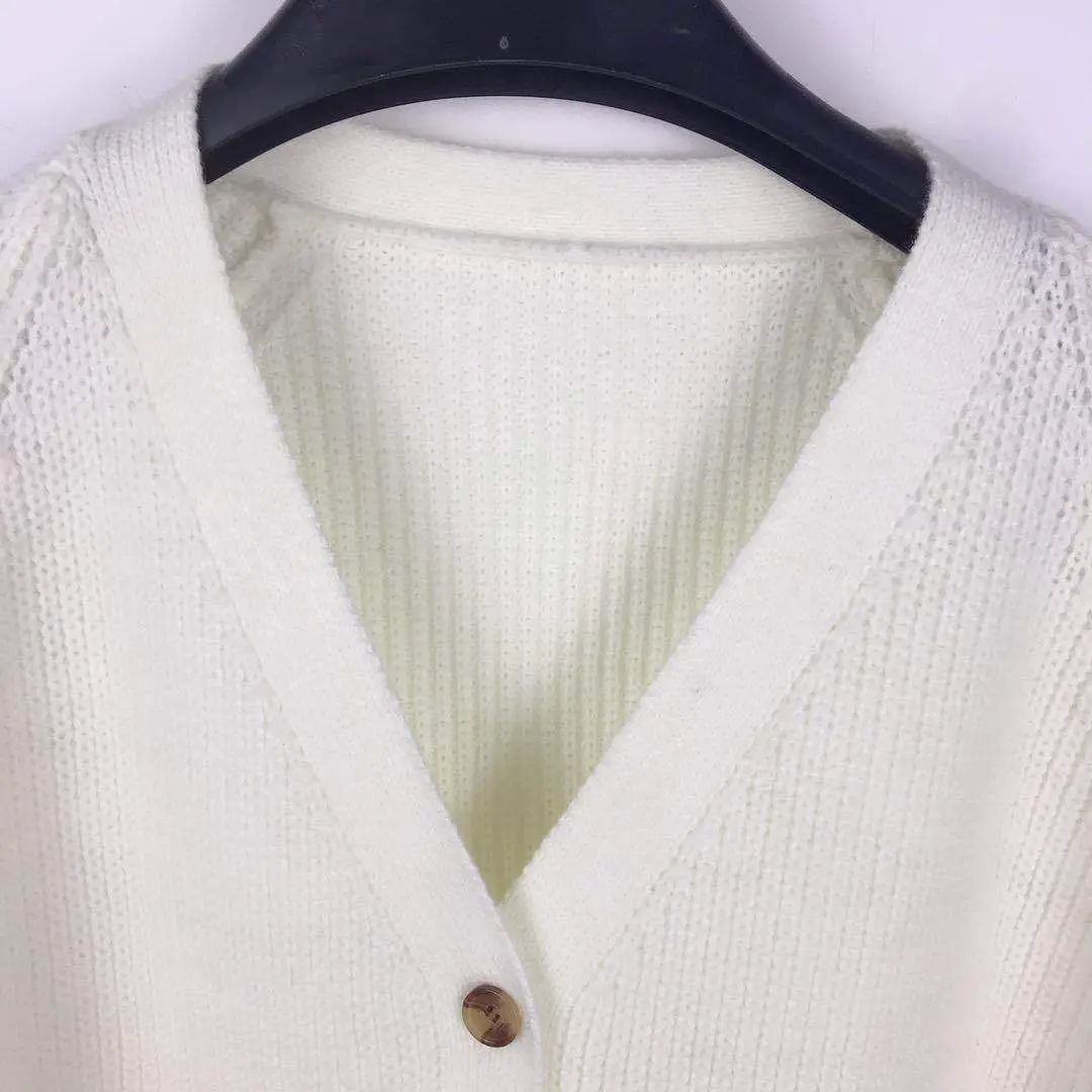 Women's V-Neck Button Knit Cardigan Sweater Beige — feature 11