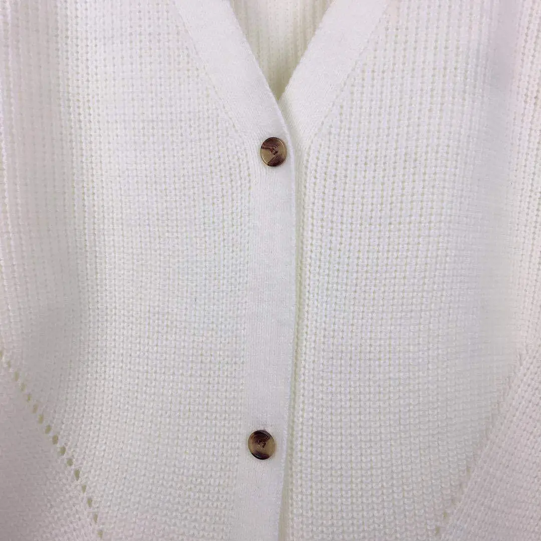 Women's V-Neck Button Knit Cardigan Sweater Beige — feature 12