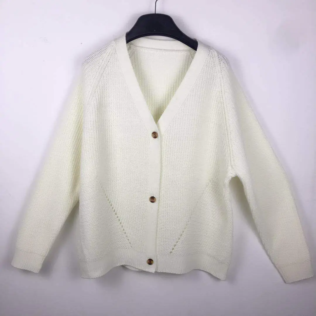 Women's V-Neck Button Knit Cardigan Sweater Beige — feature 9