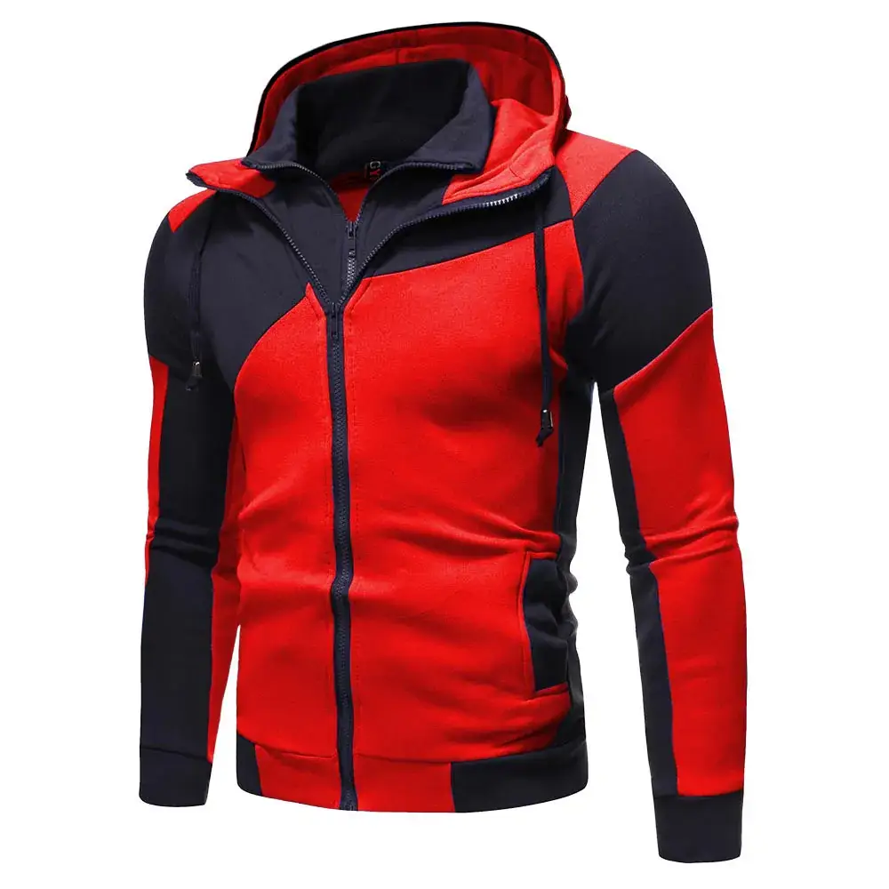 Men Red Black Zip-Up Hoodie Sweatshirt Jacket - Image 2