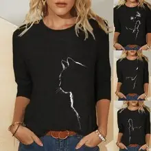 Women Hooded Sweatshirt Black White Cat Print — feature 43