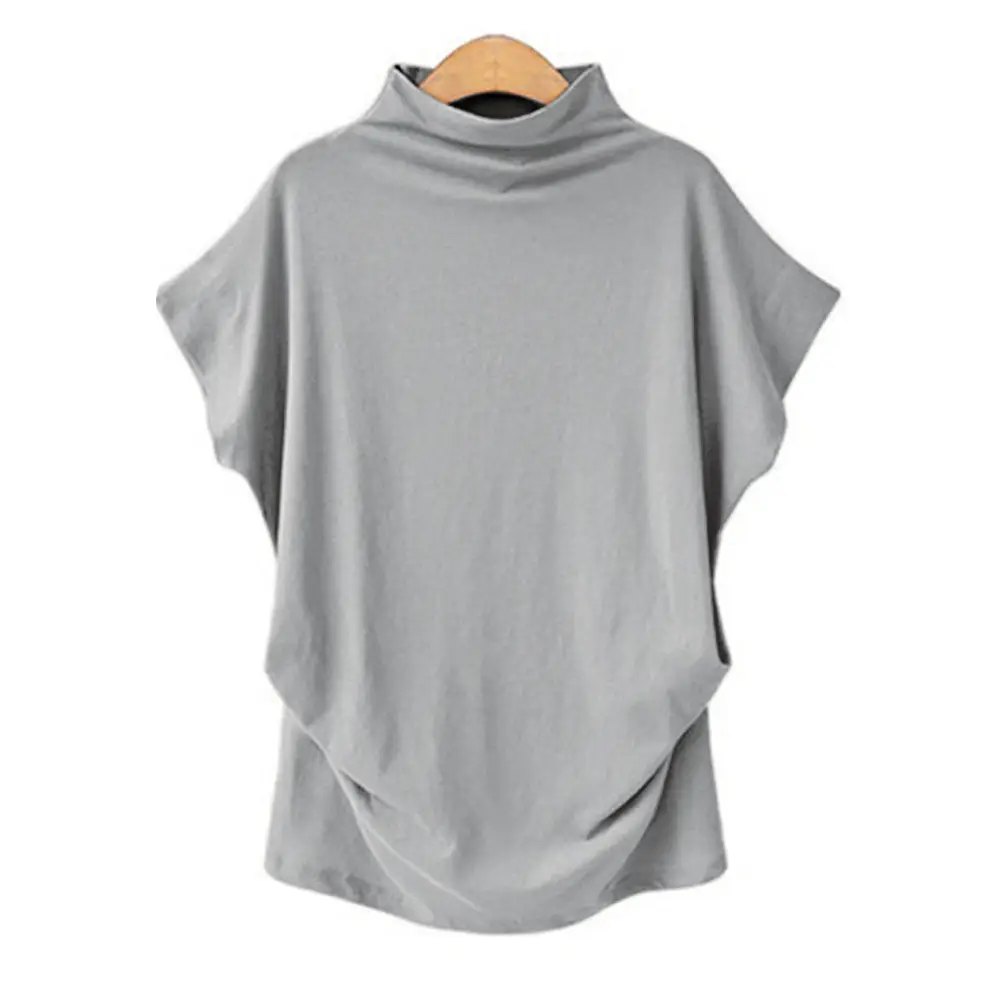 Plus Size Women Grey Collar T-Shirt with Dolman Sleeves