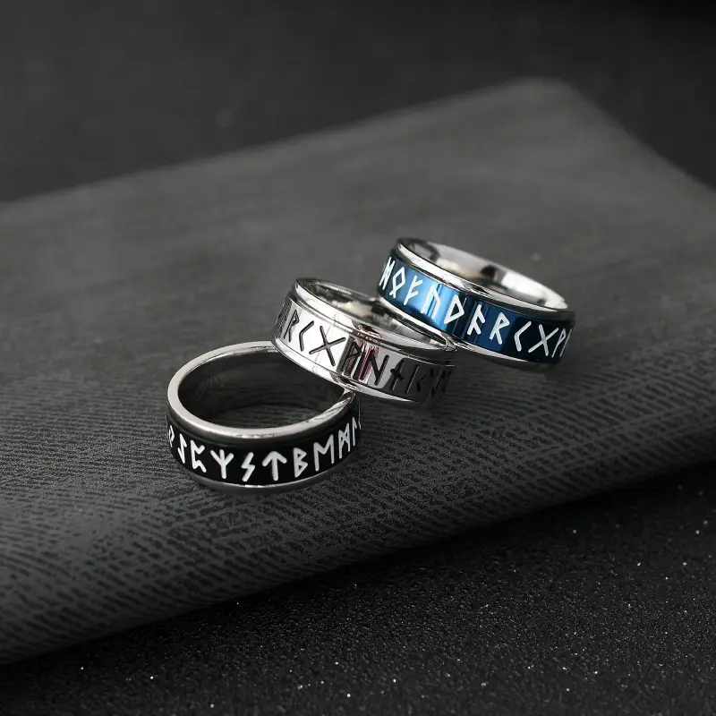 Titanium Viking Ring with Nordic Engraving - Image 4