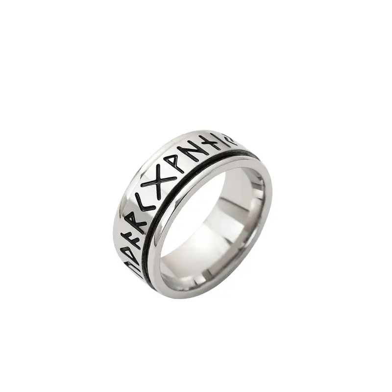 Titanium Viking Ring with Nordic Engraving - Image 3