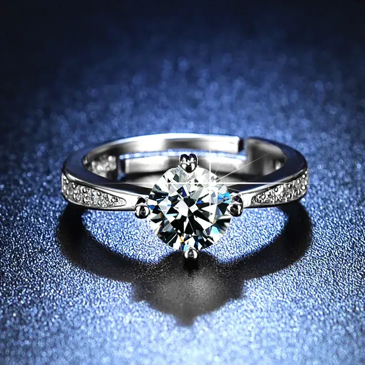 Classic Four-Claw Mosan Diamond Ring for Women