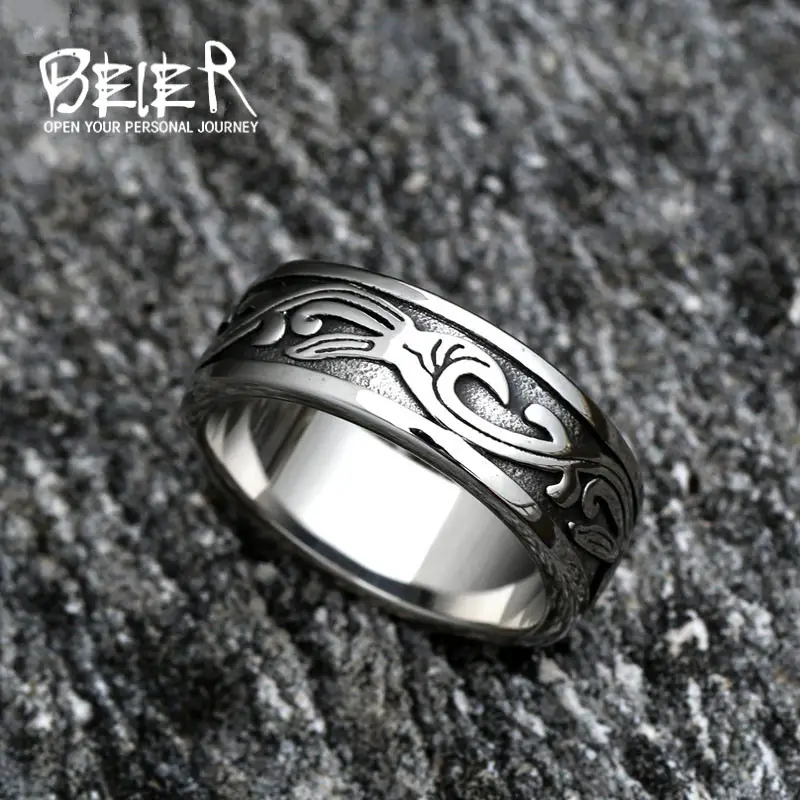 Beier New Korean Jewelry Titanium Steel Tang Grass Pattern Ring