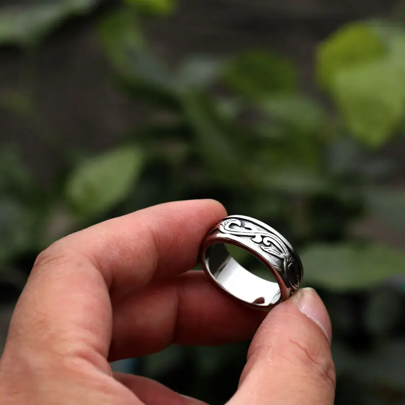Beier New Korean Jewelry Titanium Steel Tang Grass Pattern Ring