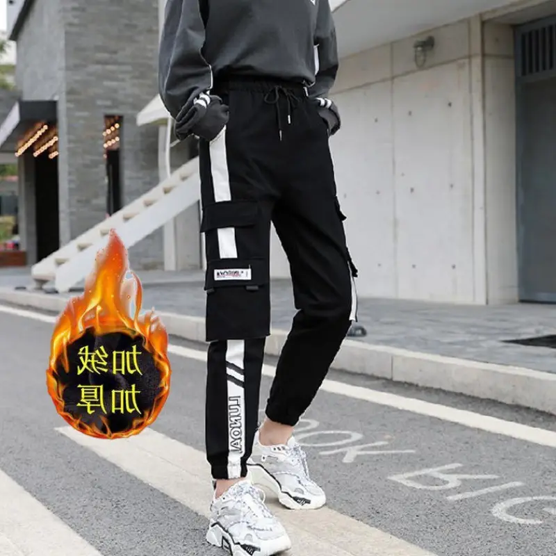Men Grey Cargo Pants Autumn Winter Loose Harem Leg Tie - Image 9