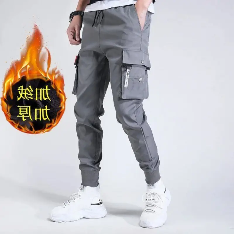 Men Grey Cargo Pants Autumn Winter Loose Harem Leg Tie - Image 5