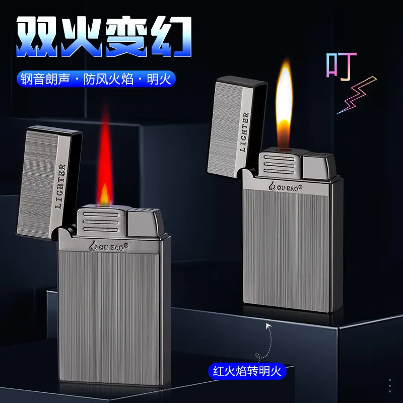 Langsheng Double Fire Lighter Silver Steel Sound Red Flame - Image 6