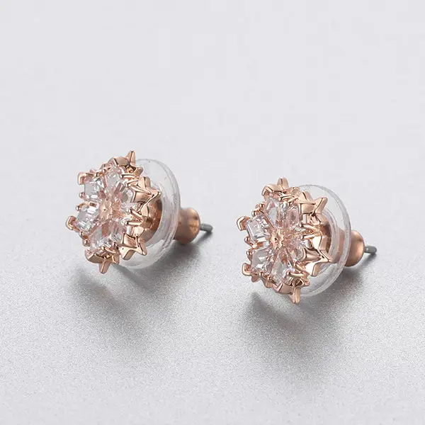Snowflake Earrings for Women Rose Gold Studs - Image 4