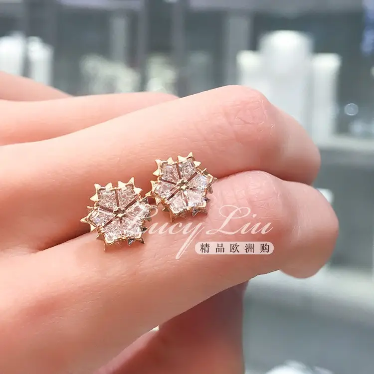 Snowflake Earrings for Women Rose Gold Studs - Image 2