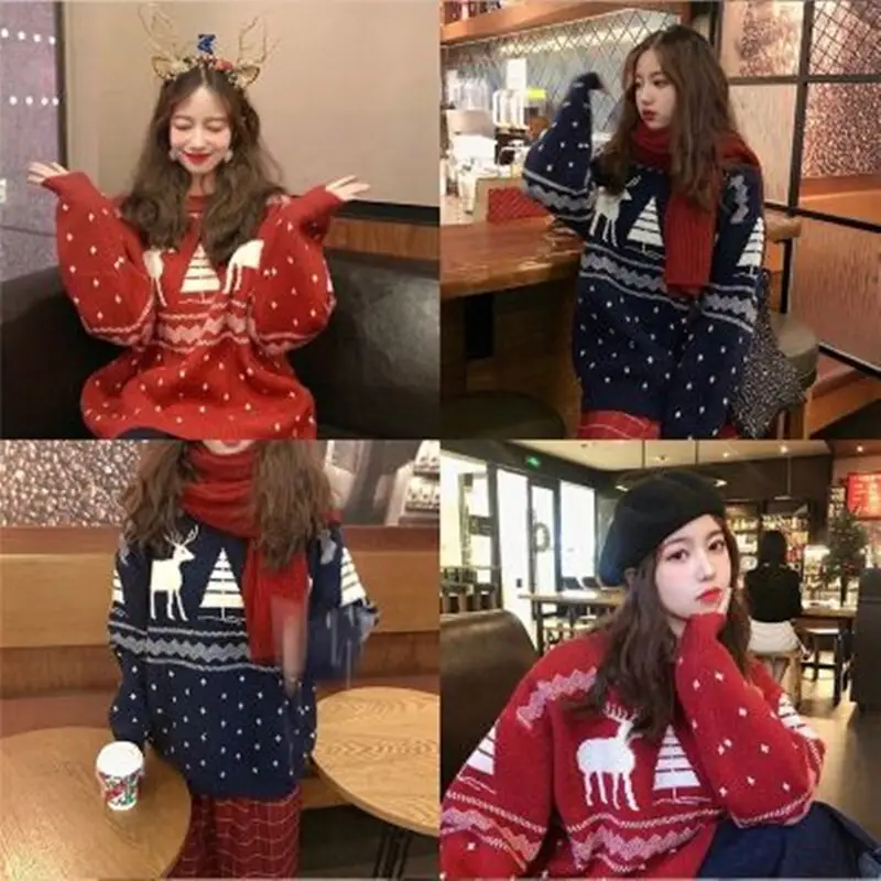 French Red Korean Style Women's Sweater Winter Outerwear — feature 7