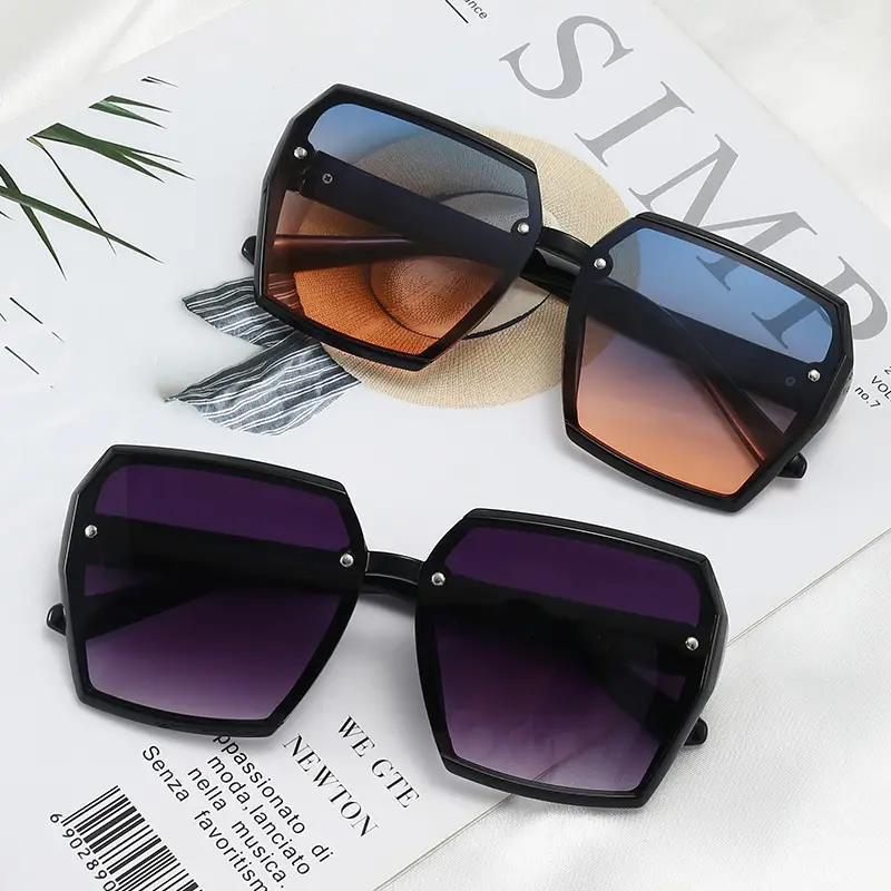 Women Sunglasses Blue Gradient Anti-Ultraviolet Large Frame - Image 10