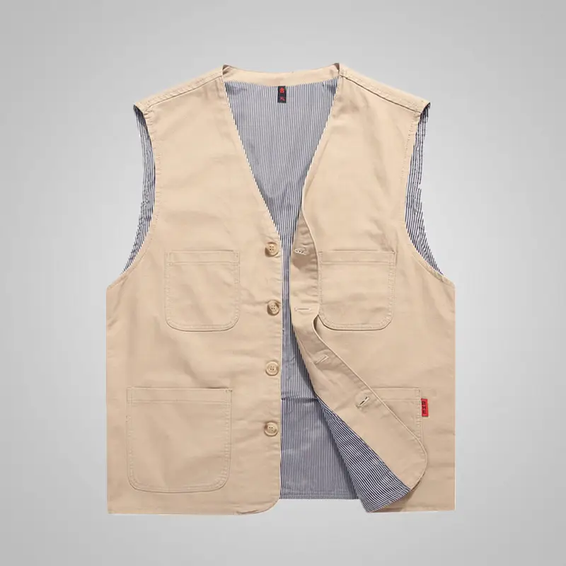 Men's Cotton Sleeveless Vest Beige Middle-aged