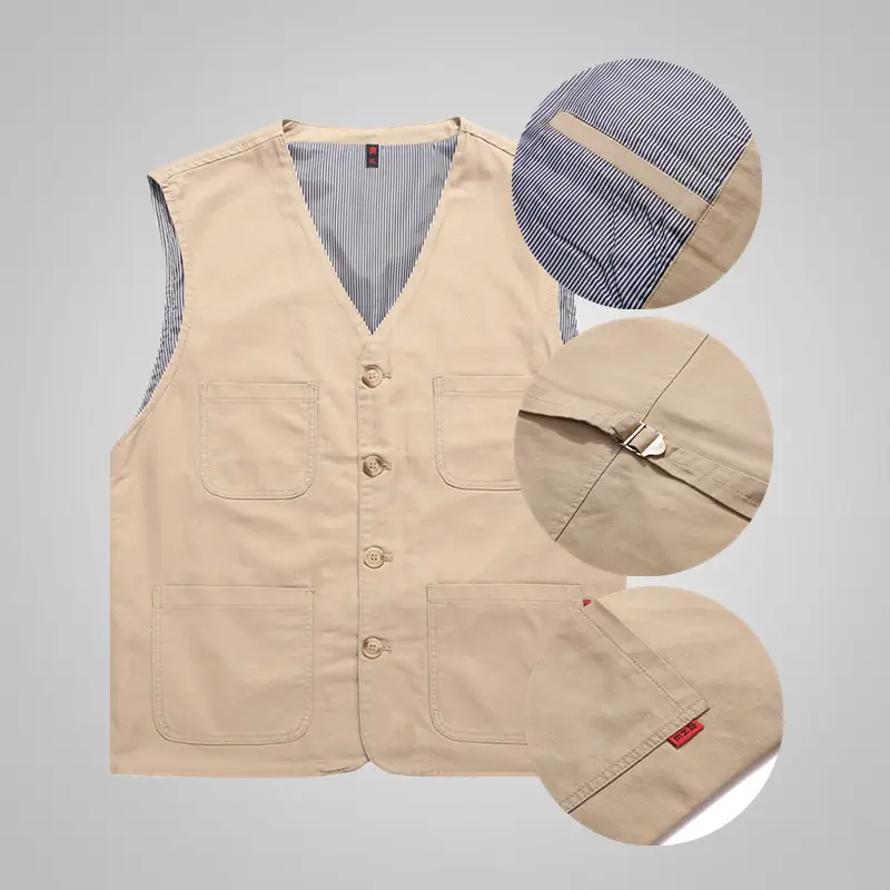 Men's Cotton Sleeveless Vest Beige Middle-aged