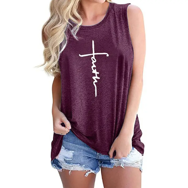 Women's Purple Cross Print Sleeveless Vest