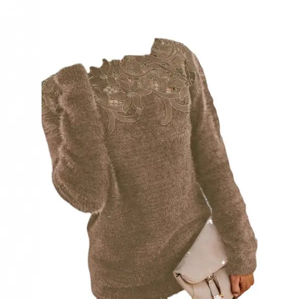 Lace Long Sleeve Sweater for Women Grey - Image 14
