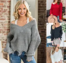 Lace Long Sleeve Sweater for Women Grey — feature 20