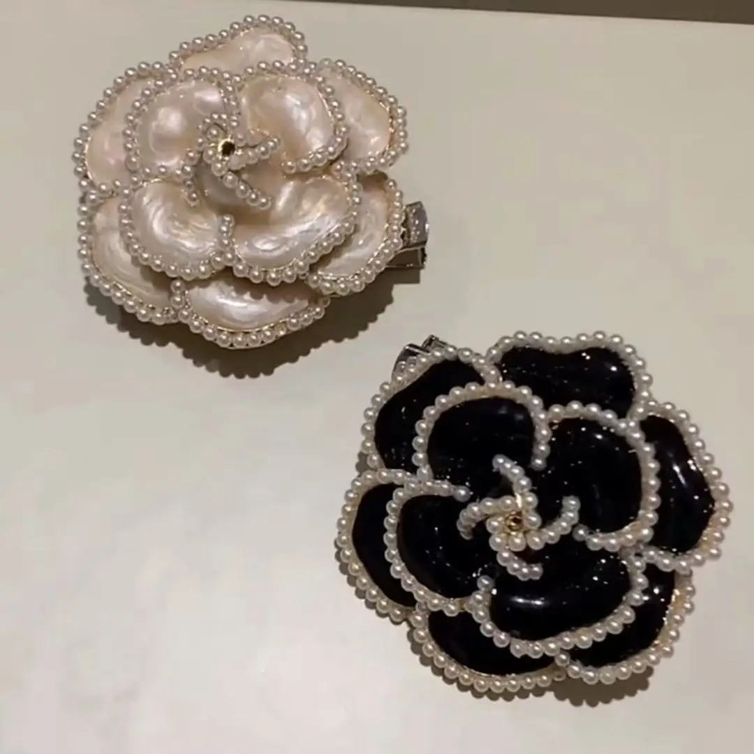 Black Camellia Pearl Brooch for Women - Image 4