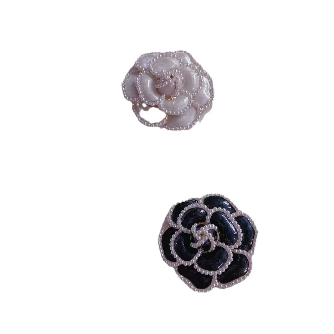 Black Camellia Pearl Brooch for Women - Image 7