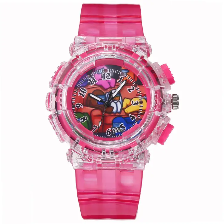 Kids Pink LED Watch with Clear Crystal Design