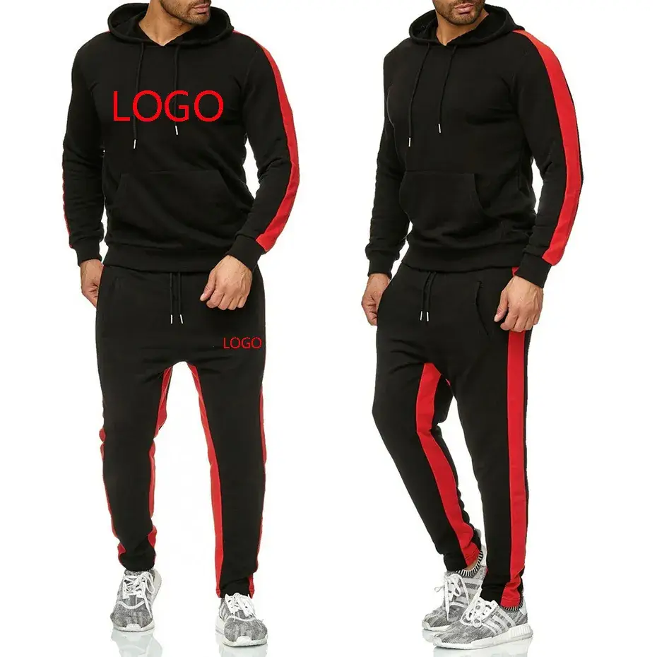 Men Black Red Hoodie Sweatpants Set Casual Sports - Image 7