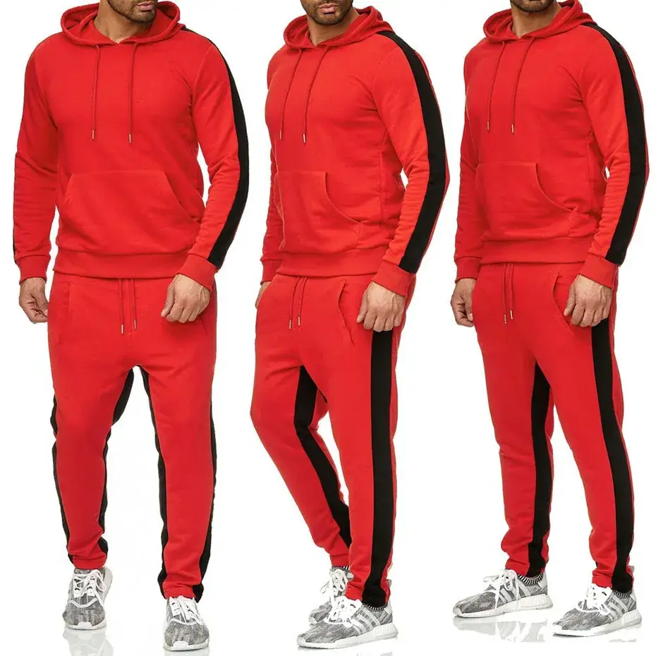 Men Black Red Hoodie Sweatpants Set Casual Sports - Image 8