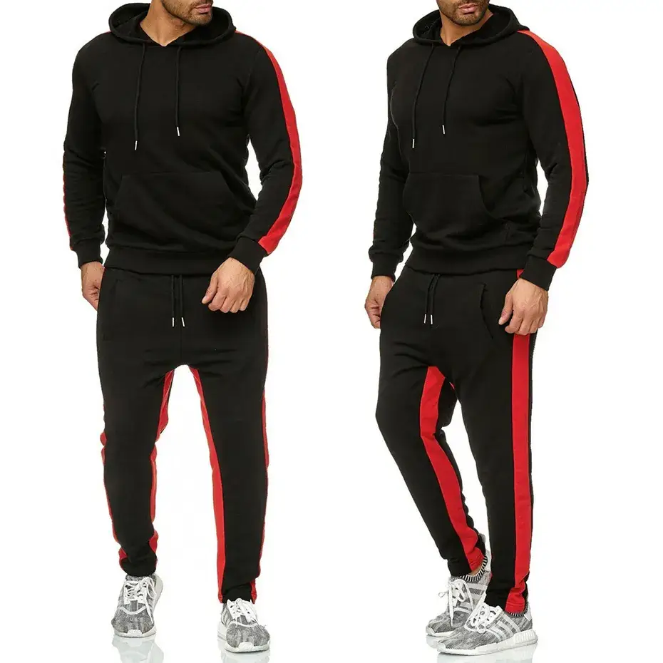 Men Black Red Hoodie Sweatpants Set Casual Sports - Image 5