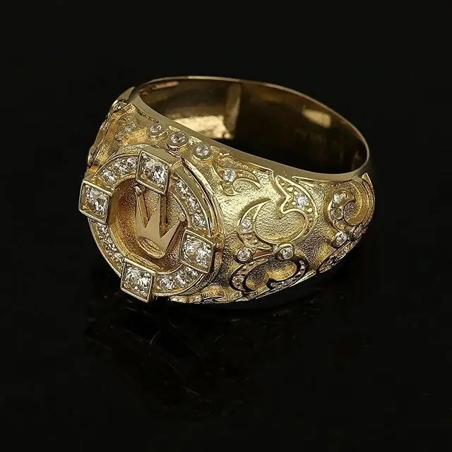18K Gold Plated Crown Ring with Full Diamond Set for Men - Image 2