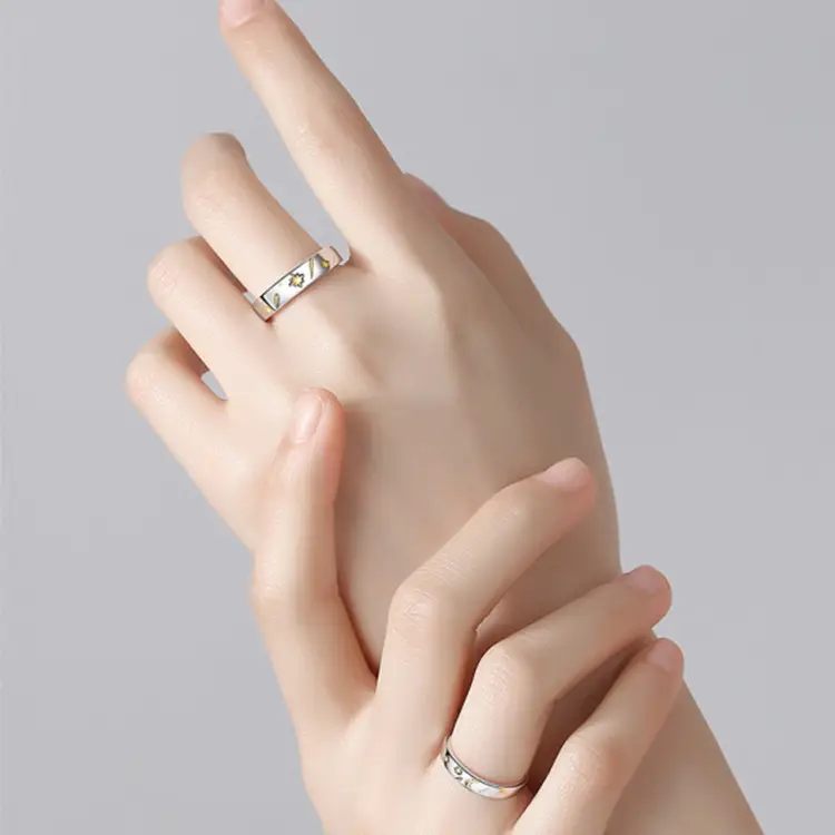 Couple Rings New Sun Moon Star Adjustable Silver Gold