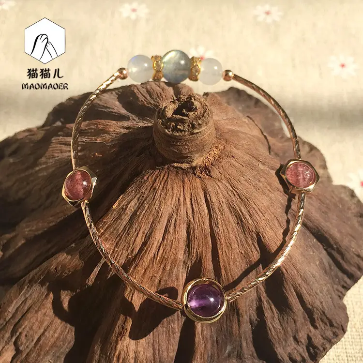 Korean Style Crystal Bracelet for Women Peach Blue Moonstone - Image 10