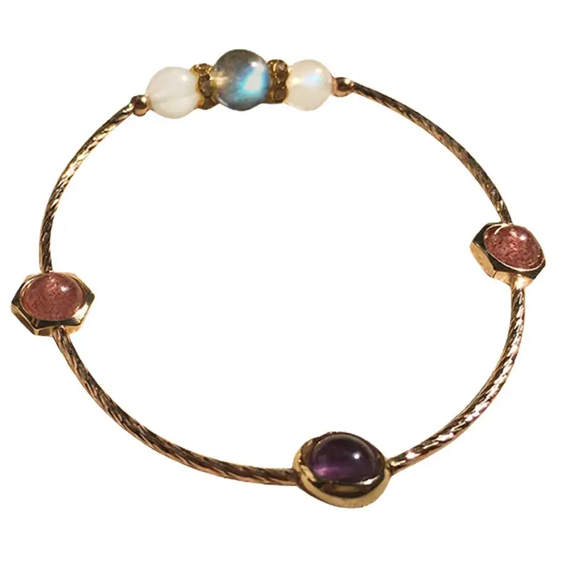Korean Style Crystal Bracelet for Women Peach Blue Moonstone - Image 12