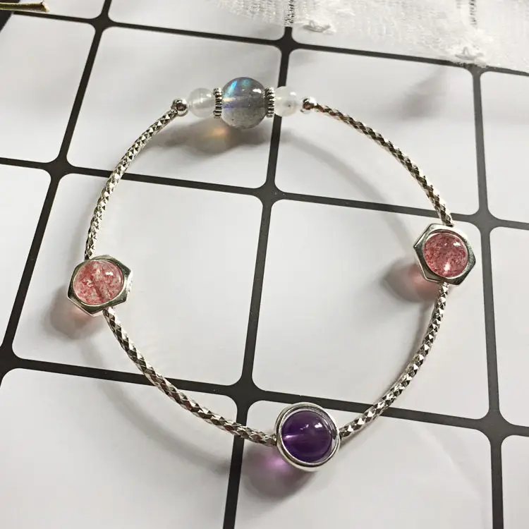 Korean Style Crystal Bracelet for Women Peach Blue Moonstone - Image 7