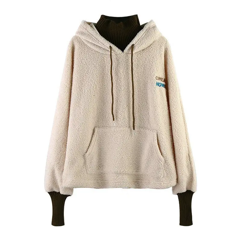 Women Fleece Lined Hoodie Beige 2025 Winter - Image 7