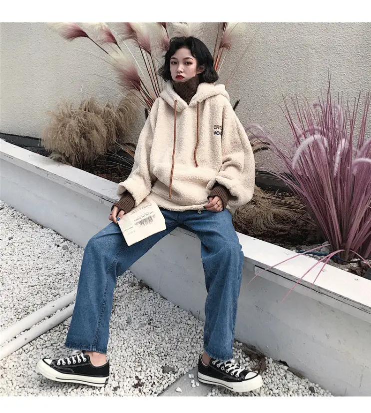 Women Fleece Lined Hoodie Beige 2025 Winter — feature 12